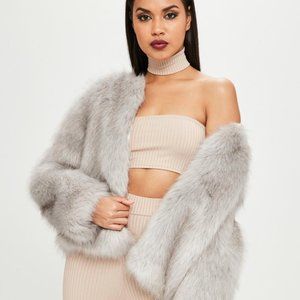 Missguided x Carli Bybel gray faux fur coat
